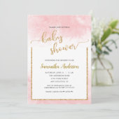 Invitation Baby shower d'aquarelle rose Parties scintillant o (Debout devant)