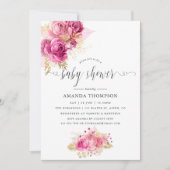 Invitation Baby shower d'aquarelle Rose rose et or (Devant)
