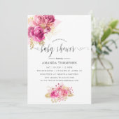Invitation Baby shower d'aquarelle Rose rose et or (Debout devant)