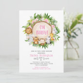 Invitation Baby shower d'aquarelle rose Safari Jungle Oh Baby (Debout devant)