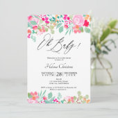 Invitation Baby shower d'aquarelle rose vif (Debout devant)