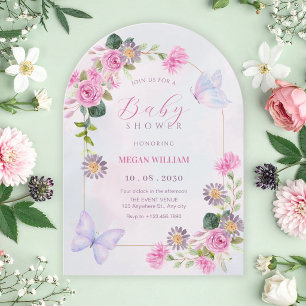 Invitation Baby shower d'aquarelle rose violet