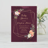 Invitation Baby shower d'aquarelle rouge de Bourgogne (Debout devant)