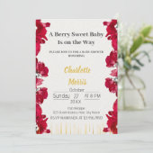 Invitation Baby shower d'aquarelle rouge et rose (Debout devant)