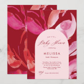 Invitation Baby shower d'aquarelle rouge et rose (Devant / Derrière)