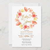 Invitation Baby shower d'aquarelle rouge or fleuri (Devant)