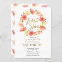 Baby shower d'aquarelle rouge or fleuri