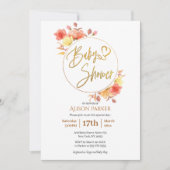 Invitation Baby shower d'aquarelle rouge or fleuri (Devant)