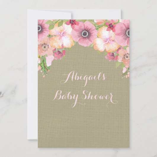 Invitation Baby shower d'aquarelle Rustic Burlap (Devant)