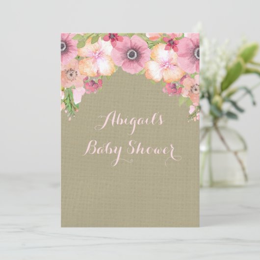 Invitation Baby shower d'aquarelle Rustic Burlap (Debout devant)