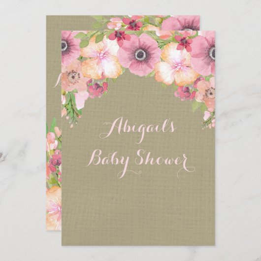 Invitation Baby shower d'aquarelle Rustic Burlap (Devant / Derrière)