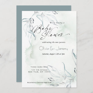 Invitation Baby shower d'aquarelle rustique Eucalyptus Foilia