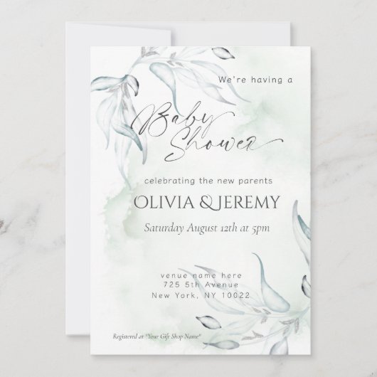 Invitation Baby shower d'aquarelle rustique Eucalyptus Foilia (Devant)