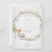 Invitation Baby shower d'aquarelle rustique pour oiseaux et n (Devant)