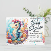 Invitation Baby shower d'aquarelle Seahorse Kisses (Debout devant)