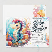 Invitation Baby shower d'aquarelle Seahorse Kisses (Devant / Derrière)