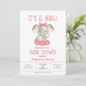 Invitation Baby shower d'aquarelle simple rose Elephant Girl (Debout devant)