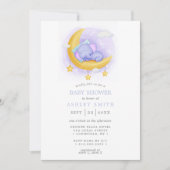 Invitation Baby shower d'aquarelle Sleepy Elephant Moon (Devant)