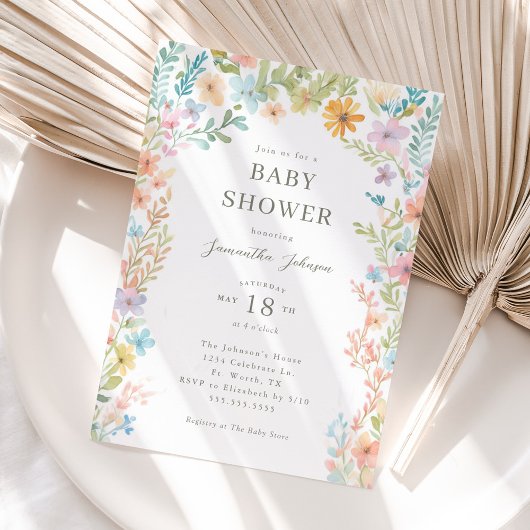 Invitation Baby shower d'aquarelle Spring Floral Arch Pastel