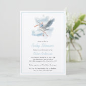 Invitation Baby shower d'aquarelle Stork Blue Baby Boy (Debout devant)
