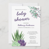 Invitation Baby shower d'aquarelle Succulents et Aloe Vera (Devant)
