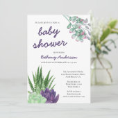 Invitation Baby shower d'aquarelle Succulents et Aloe Vera (Debout devant)