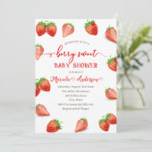 Invitation Baby shower d'aquarelle sucrée fraise (Debout devant)
