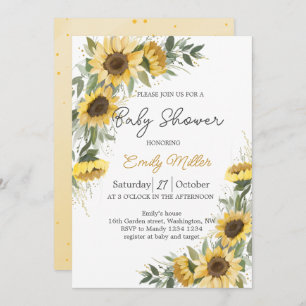 Invitation Baby shower d'aquarelle Sunflower Greenery