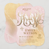 Invitation Baby shower d'aquarelle Surprise Girl Gold Foil (Devant / Derrière)