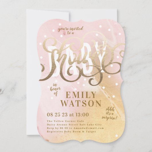 Invitation Baby shower d'aquarelle Surprise Girl Gold Foil (Devant)