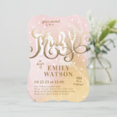 Invitation Baby shower d'aquarelle Surprise Girl Gold Foil (Debout devant)