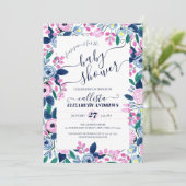 Invitation Baby shower d'aquarelle Sweet Rose Navy Flowers (Debout devant)
