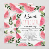 Invitation Baby shower d'aquarelle Sweet Watermelon par courr (Devant / Derrière)