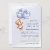 Invitation Baby shower d'aquarelle Teddy Bear Blue Balloon (Devant)