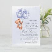 Invitation Baby shower d'aquarelle Teddy Bear Blue Balloon (Debout devant)
