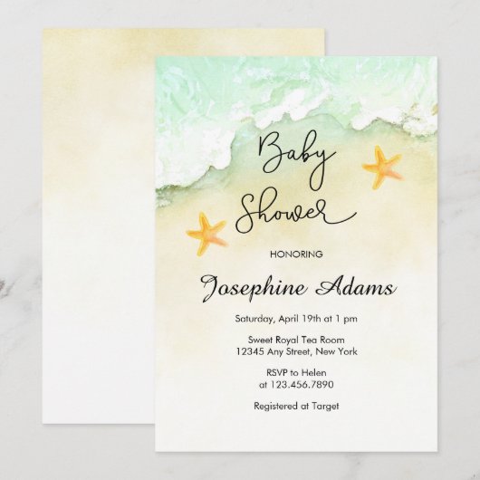 Invitation Baby shower d'aquarelle tropicale Ocean Beach (Devant / Derrière)