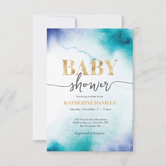Invitation Baby shower d'aquarelle turquoise (Devant)