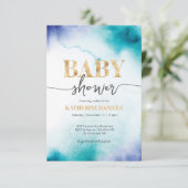Invitation Baby shower d'aquarelle turquoise (Debout devant)