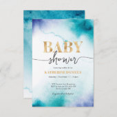 Invitation Baby shower d'aquarelle turquoise (Devant / Derrière)