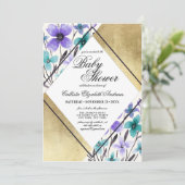 Invitation Baby shower d'aquarelle Turquoise violet or (Debout devant)