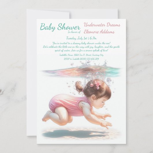 Invitation Baby shower d'aquarelle Underwater Dreams (Devant)