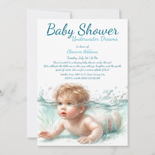 Invitation Baby shower d'aquarelle Underwater Dreams (Devant)