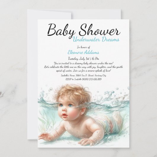 Invitation Baby shower d'aquarelle Underwater Dreams (Devant)