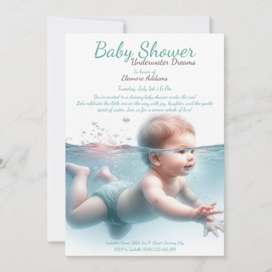 Invitation Baby shower d'aquarelle Underwater Dreams (Devant)
