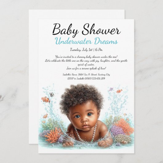 Invitation Baby shower d'aquarelle Underwater Dreams (Devant / Derrière)