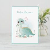 Invitation Baby shower d'aquarelle vert Dinosaur (Debout devant)