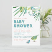 Invitation Baby shower d'aquarelle vert et bleu Tropical Bird (Debout devant)
