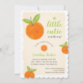 Invitation Baby shower d'aquarelle vert orange Little Cutie (Devant)