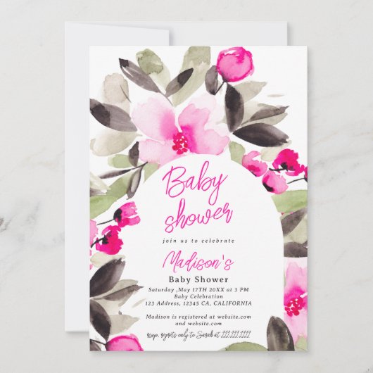 Invitation Baby shower d'aquarelle vert rose Boho (Devant)