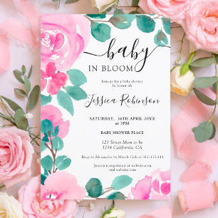 Invitation Baby shower d'aquarelle vert rose gras